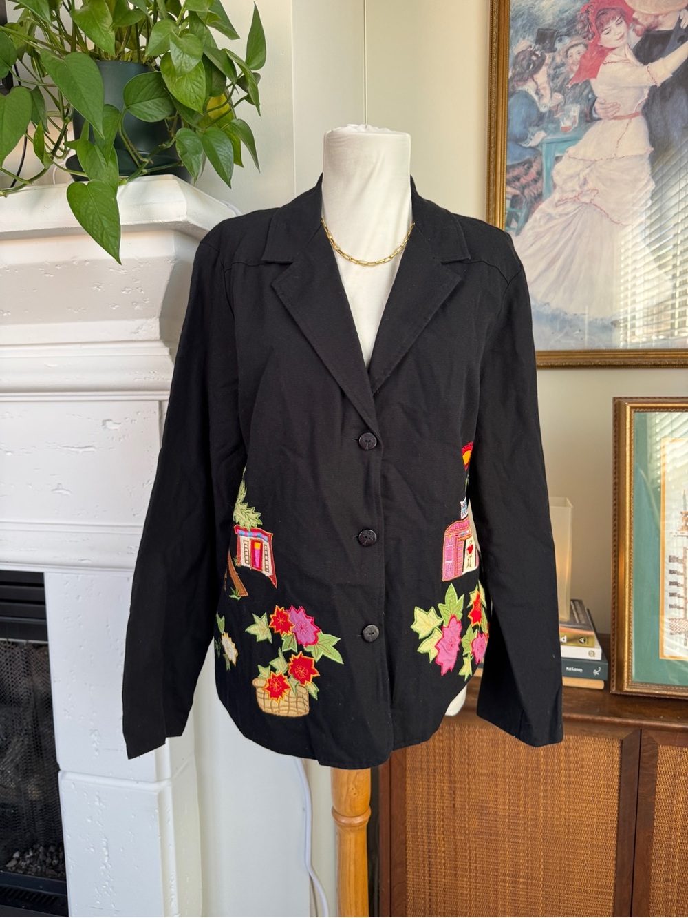 Hearts of Palm Black Embroidered Village Motif Blazer